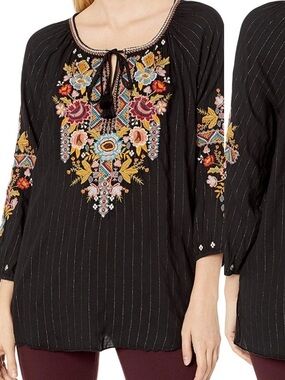 EUC Johnny Was 'Clansy' Embroidered Peasant Blouse. Size XL